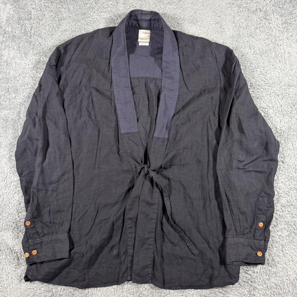 Visvim Sanjuro Kimono Jacket Womens XL Black Navy Linen Tie Front Made in Japan